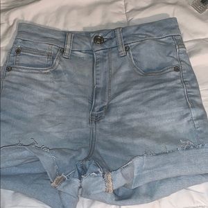 High waisted light wash American Eagle shorts